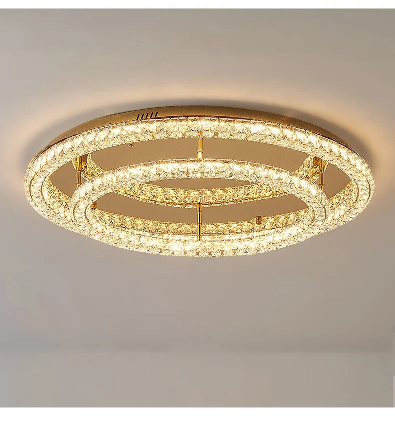 Modern Luxury Led Dimmable Chandelier Foyer Crystal Ceiling Lights Lustre Indoor Light Lamparas Round Steel Led Luminarias