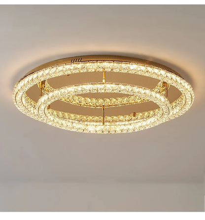 Modern Luxury Led Dimmable Chandelier Foyer Crystal Ceiling Lights Lustre Indoor Light Lamparas Round Steel Led Luminarias