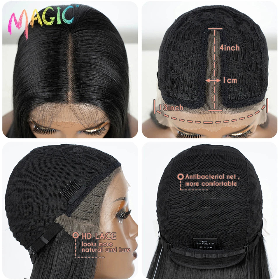 Magic Hair Synthetic Lace Front Wigs For Black Women Straight Bob Wigs 22 inch Easy Wear Ombre Brown Blonde Wig Cosplay Wig