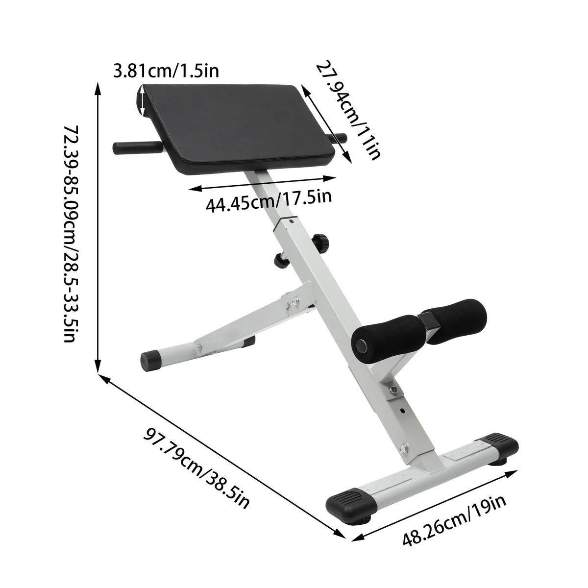 Black / White Roman Chair, Foldable Dumbbell Stool Fitness, Training Bench, 5-Position Adjustable, Steel 330lbs Load, PU Ab Pad, Foam Leg Support, Powder-Coated, Easy Assembly, Anti-Slip Feet, Core Back Ab Exercise, Home Gym