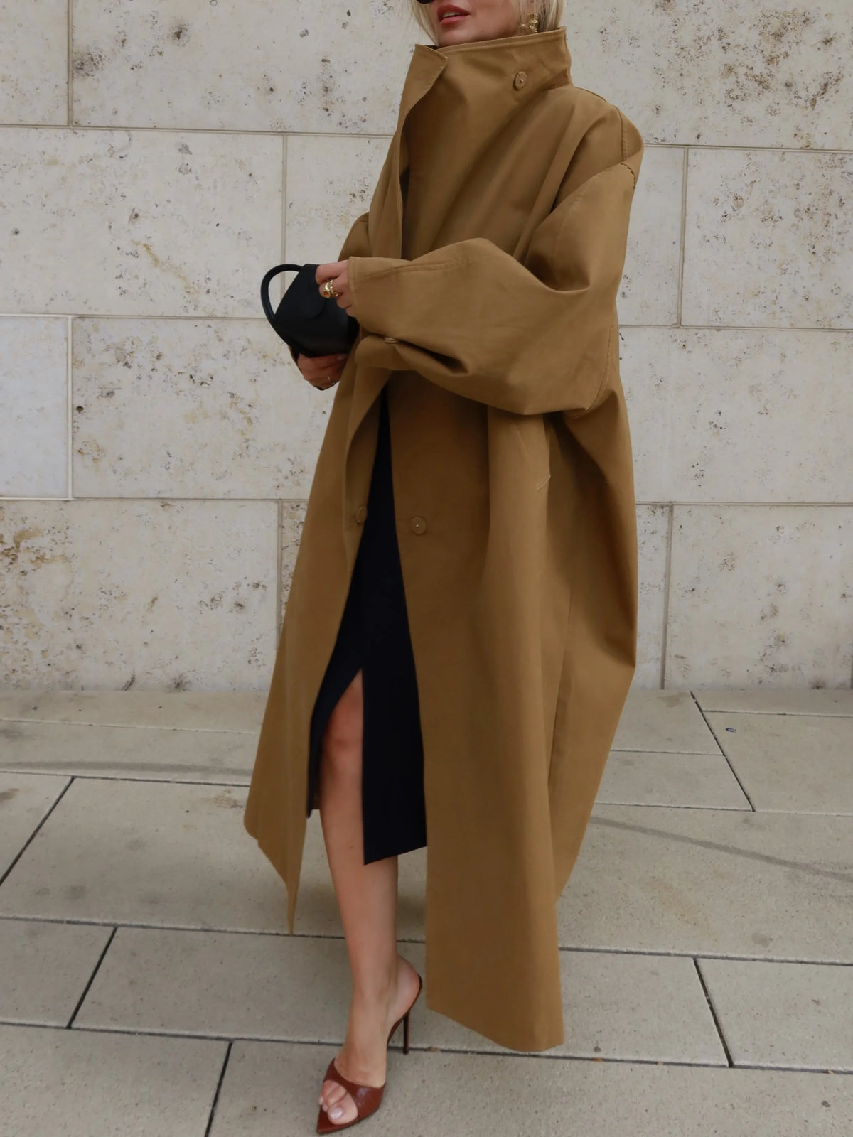 Black Stand Collar Trench Coat Women Casual Long Sleeve Single-breasted Loose Windbreaker 2026 Lady Autumn High Street Outwear