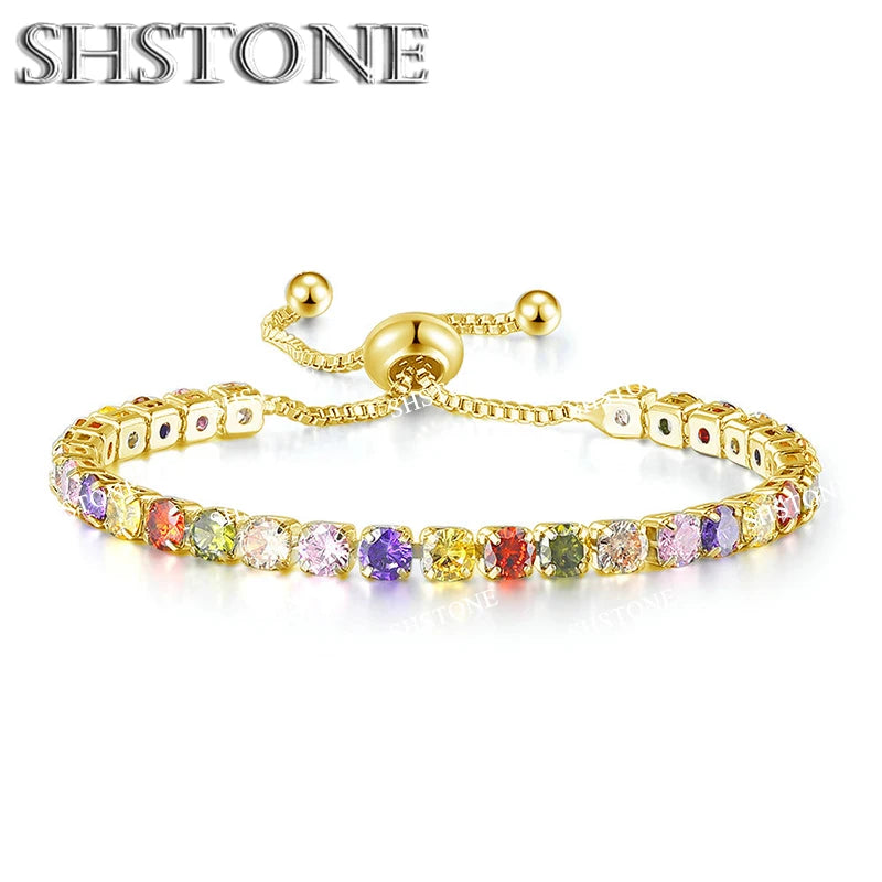 Noble 925 Sterling Silver Bracelet Chain Luxury Color Crystal Hand Jewelry For Women Charm Wedding Gift Party 18cm