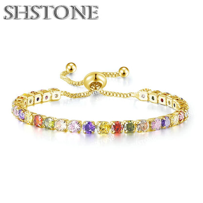 Noble 925 Sterling Silver Bracelet Chain Luxury Color Crystal Hand Jewelry For Women Charm Wedding Gift Party 18cm
