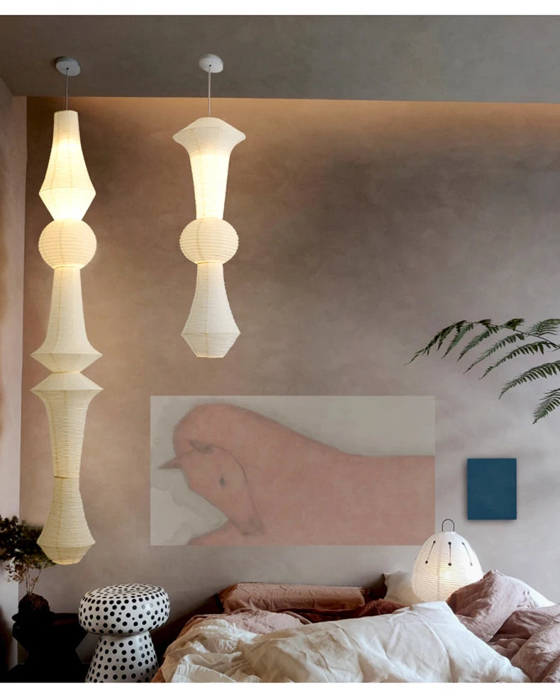 Nordic Wabi Sabi Wind Rice Paper Led Pendant Lights Living Room Bedroom Corner Chandelier Duplex Loft Home Decor Bedside Lamp