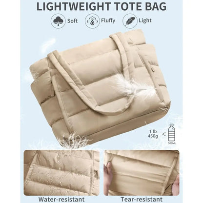 Large Capacity Puffer Tote Bag for Women Multiple Pockets with Coin Purse Commuting Bags Lightweight Water-resistant Mom Bag