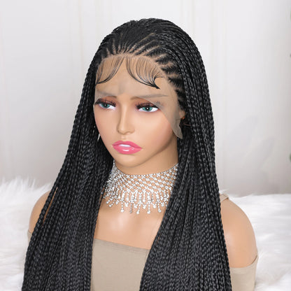 13X4 Lace Frontal Braiding Faux Locs Long Wig Goddess Twist Box Braided Synthetic Frontal Wigs For Black Women Bleached Knotless