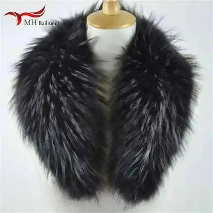 Natural Color Raccoon Fox Real Fur Collar Scarf Genuine Big Size Scarves Warp Shawl Neck Warmer Stole Muffler with Clip Loops #6