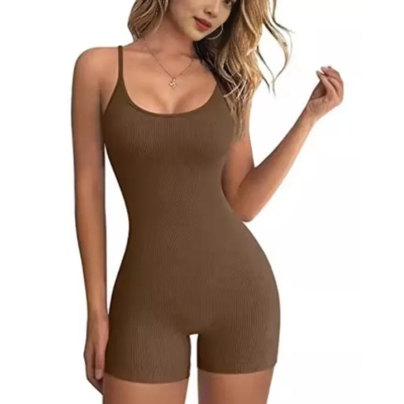 Women Summer New Sexy Suspender Tight Jumpsuits Solid Color Sleeveless Seamless Bodycon High Waisted Female Sporty Wear Clothing