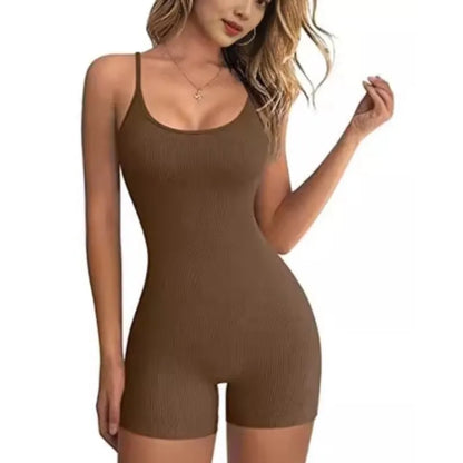 Women Summer New Sexy Suspender Tight Jumpsuits Solid Color Sleeveless Seamless Bodycon High Waisted Female Sporty Wear Clothing