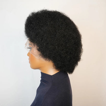 70's 13X4 Lace Front Short Afro Kinky Curly Wigs Human Hair for Women Black Afro Wig Bouncy Soft Natural Looking Afro Curly Wigs