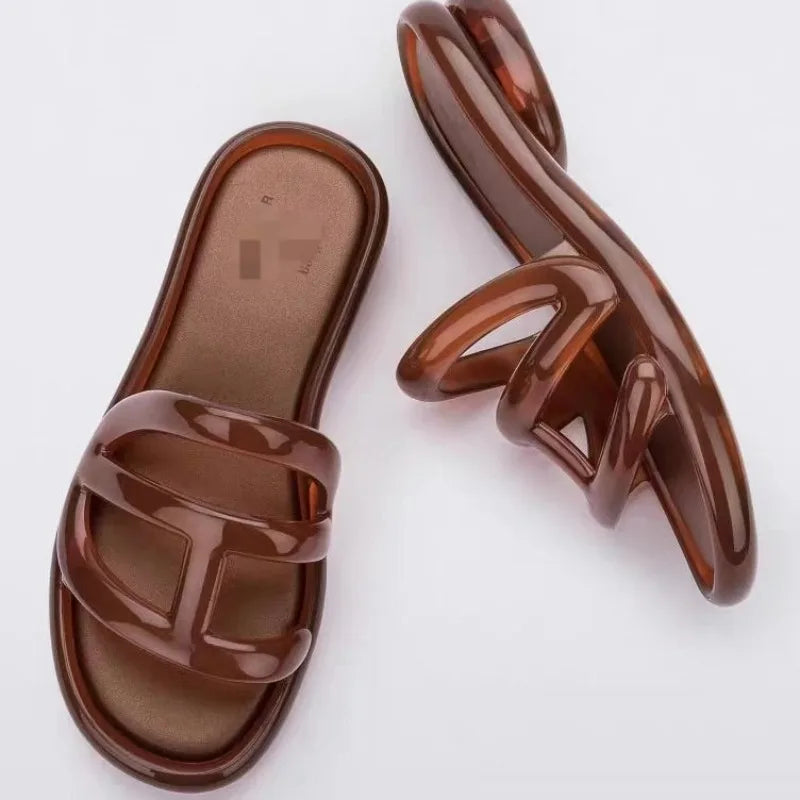 Summer Women's Slippers Adult Girls Wide Width Thick Bottom 2.8cm Heels Ladies Anti-slip Beach Shoe Jelly Beach Shoes