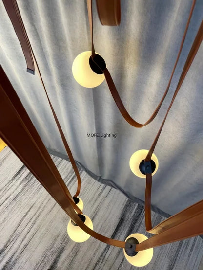 Nordic Leather Chandelier Italian Leather Belt Duplex Staircase Living Room Hotel Restaurant Decoration LED Lamps Pendant Lights