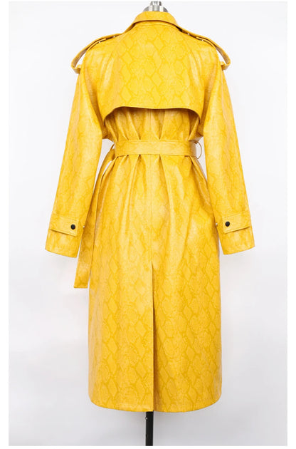 Nerazzurri Spring Autumn Long Oversized Colorful Snakeskin Print Patent Leather Trench Coat for Women Belt Runway Fashion 2022