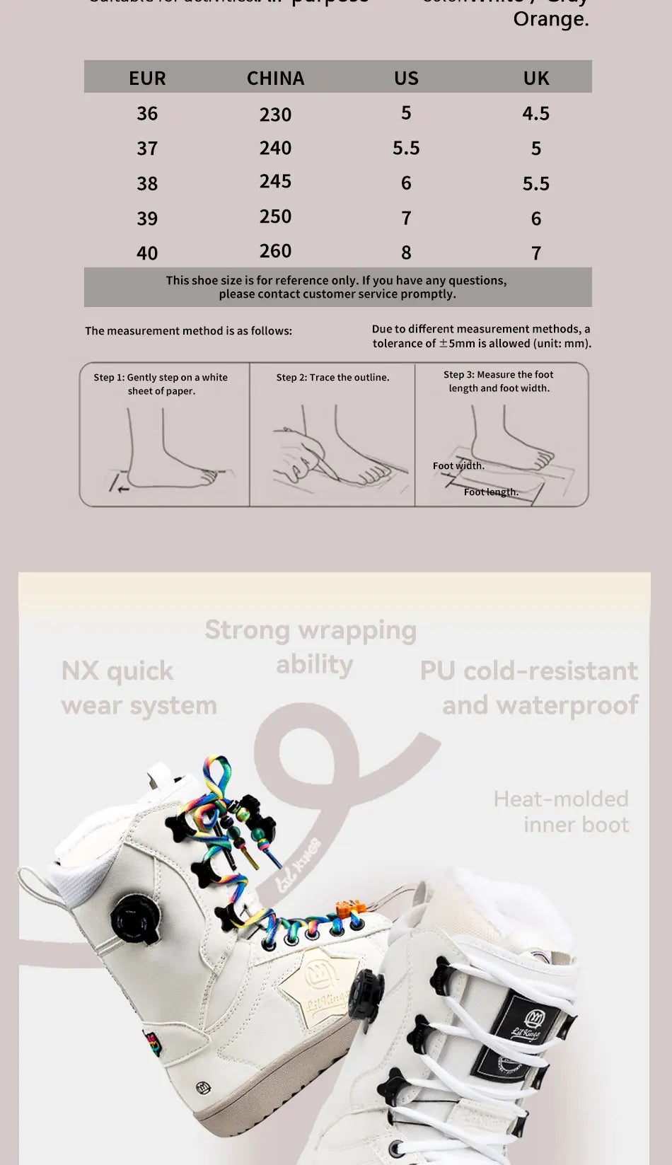 LILKINGS Wishing Star Snowboard Boots Side Buckle Lacing Quick Entry Thermo Liner Women Men 36-45