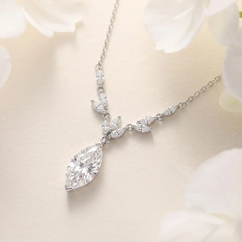 CEICI GRA Certified 3CT Marquess Cut Moissanite Necklace for Women 925 Sterling Silver 18K Gold Wedding Fine Jewelry Gift