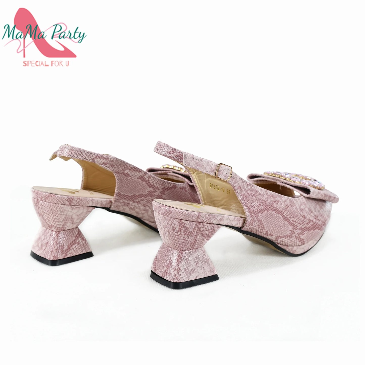2025 Autumn New Design Specials Italian Women Shoes and Bag Set Pink Color Comfortable Mid Heels With Rhinestone
