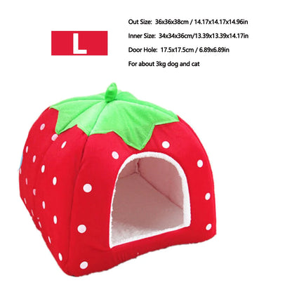 Cute Strawberry Pet Dog Cat House Foldable Warm Soft Winter Dog Bed Sofa Cave Puppy Dog House Kennel Nest For Small Dogs Cats