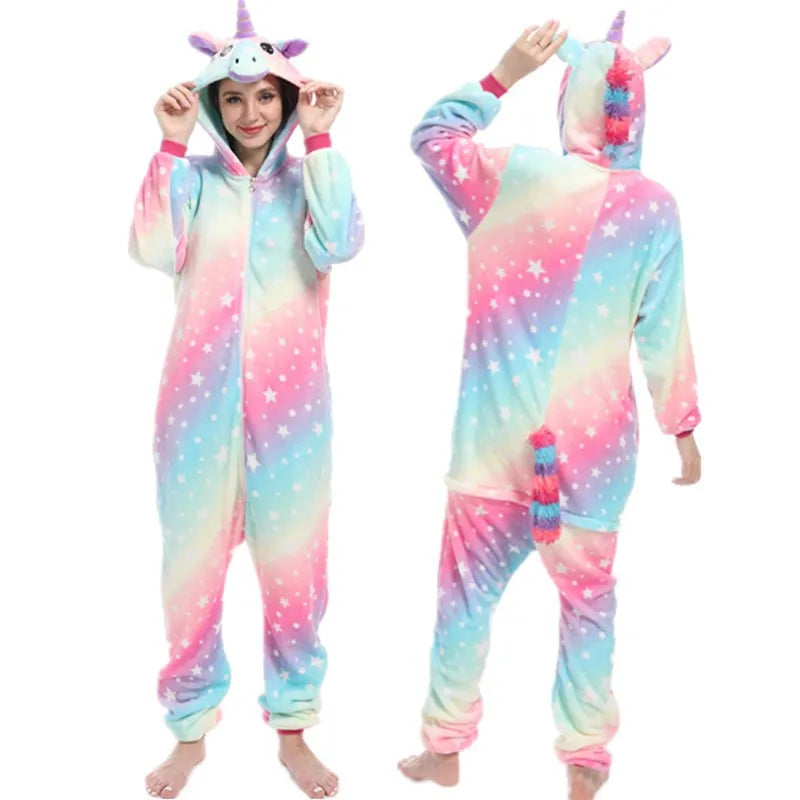 S M L XL Women One-piece Pajama Plush Flannel Jumpsuit Adult Winter Kigurumi Anime Onesies Halloween Unicorn Cosplay Costumes