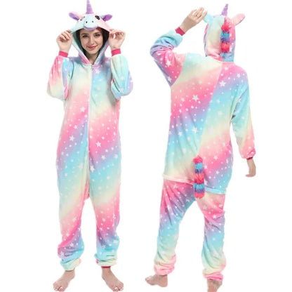 S M L XL Women One-piece Pajama Plush Flannel Jumpsuit Adult Winter Kigurumi Anime Onesies Halloween Unicorn Cosplay Costumes