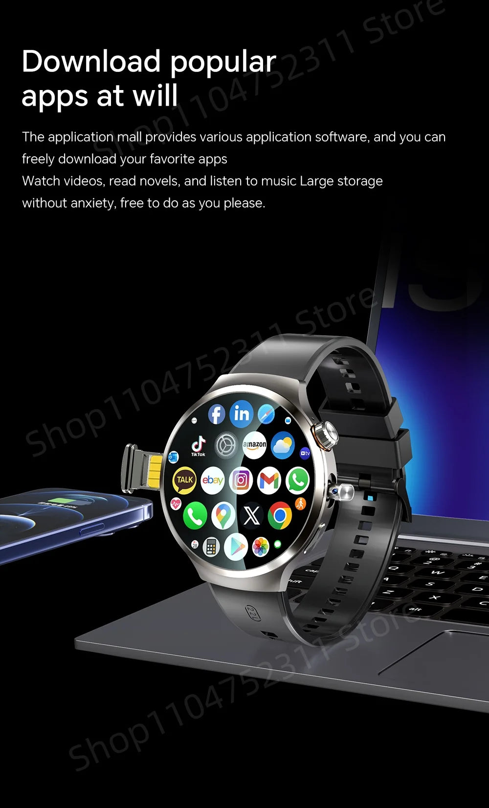4G 5G Cellular Version Android 13.0 Smartwatch GPS Wifi Smart Watch With 190° Rotary Camera Dual System WIFI Google Play Store