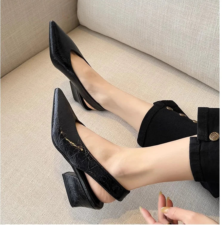 Sandals Luxury Brand Sexy Dress Shoes Elegant Chunky High Heeeled Pumps Sexy Pointed Toe Evening Shoes Women Shoes V Cut Shoes