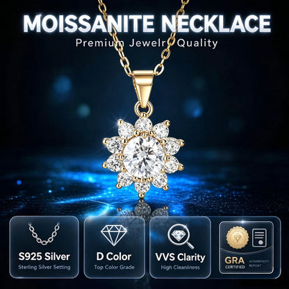 Moissanite sunflower Pendant Women's 925 Silver Necklace Comes with a GRA Certificate Perfect for Anniversaries and Parties
