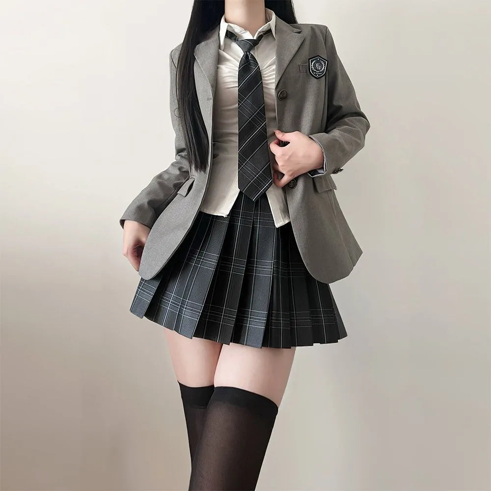 JK Uniform Suit Plaid Skirt Suit Slim Girl Pure Desire Pink Summer School Sister Battle Robe Tight School Uniform
