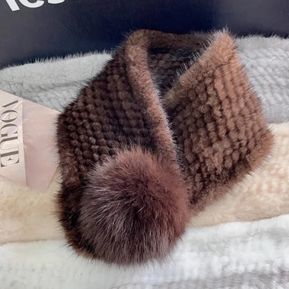 Mink Fur Scarf For Women Winter Warm Mink Fur Neck Warmer With Fox Fur Ball Double-Sided Real Fur Scarf Luxury Natural Fur Scarf