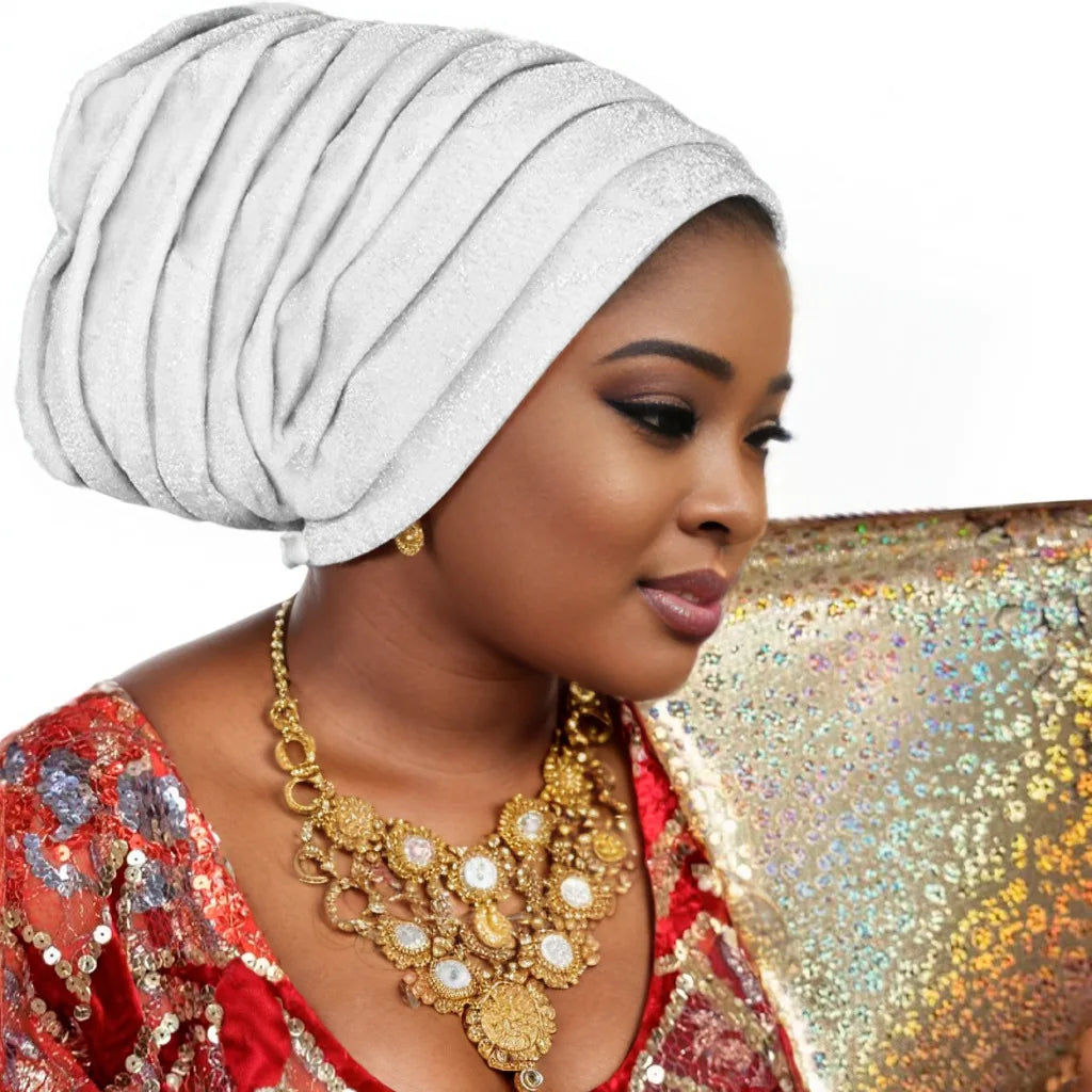 Glitter Full Body Pleated Turban Cap for Women 2025 Lady Head Wraps Muslim Headscarf Hat Turbante Mujer African Headpiece