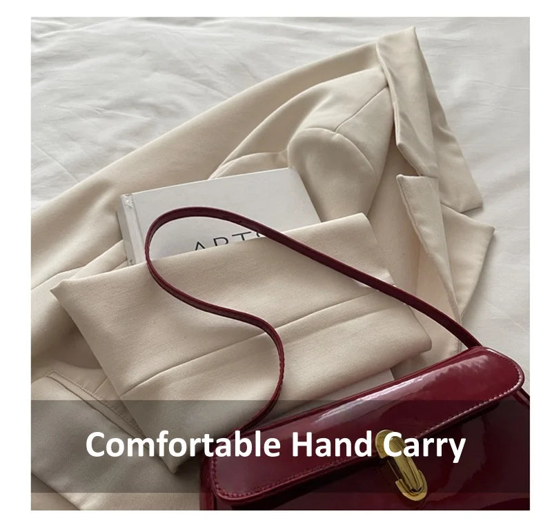 Fashion ladies shiny crossbody bag stylish elegant shoulder bag wine red small underarm bag versatile solid color clutch bag