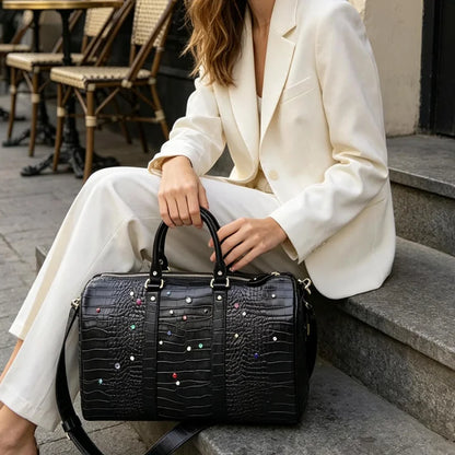 Luxury Large-capacity Travel Handbag For Women Versatile Crocodile Pattern Crossbody Bag Fashion Diamond Design Commuter Bag