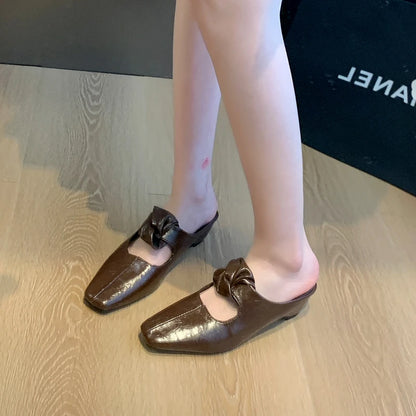 Women Heeled Sandals Slingback Mules Leather Shoes Summer Slippers 2026 Luxury Mary Jane Shoes Comfort Flip Flops Mujer Slides
