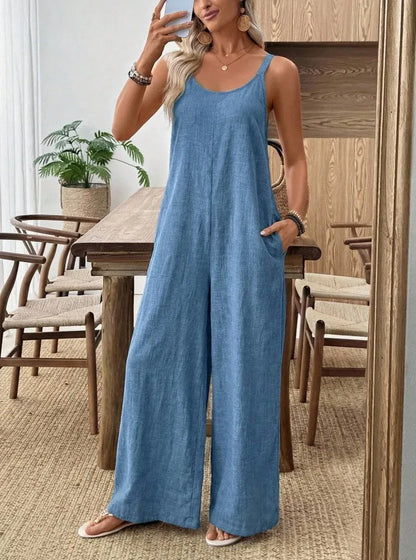 Summer Sleeveless Backless Jumpsuits For Woman 2026 Casual Holiday Solid Color Loose Strap Rompers One Piece Clothing