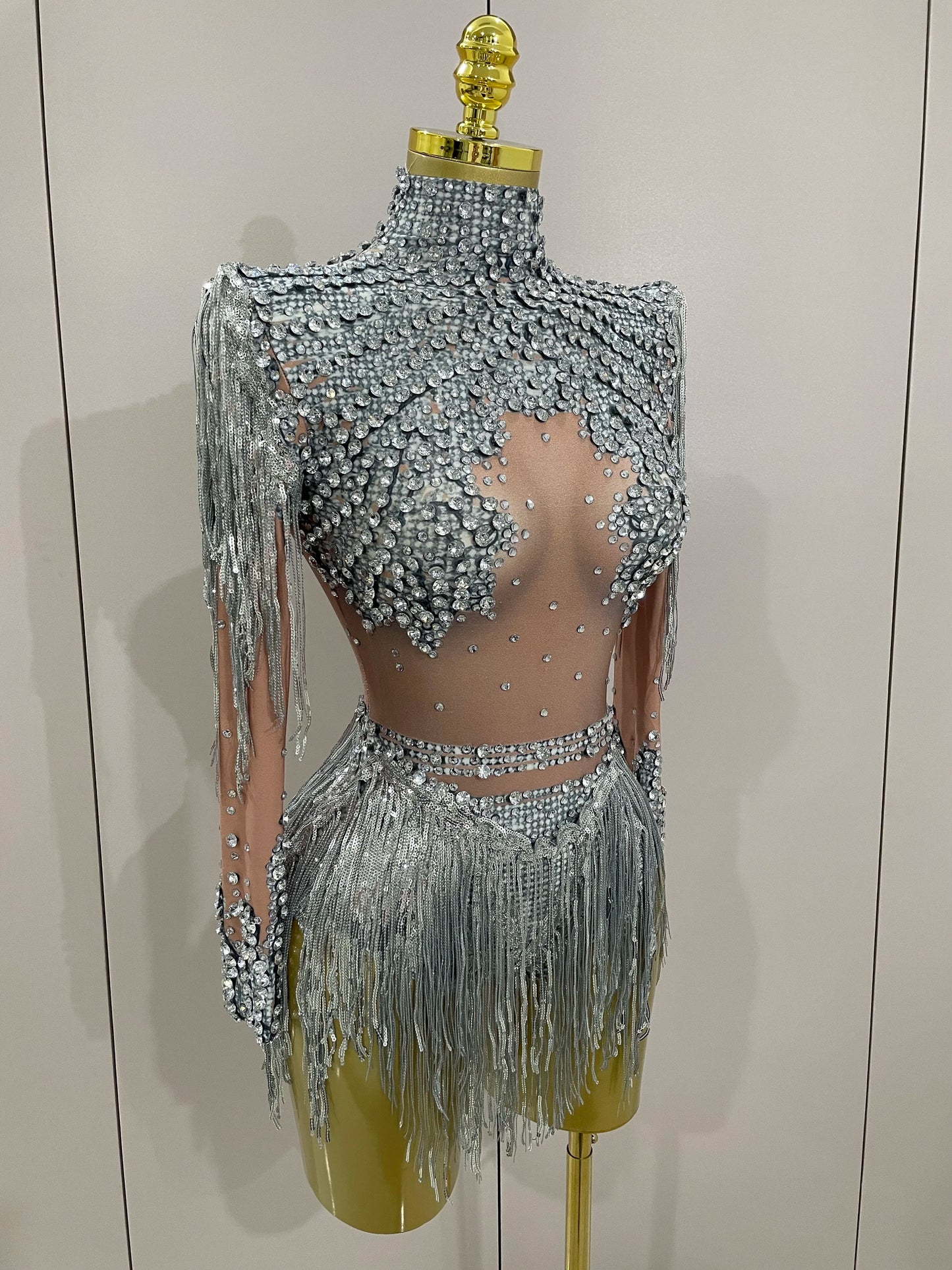 Sparkly Rhinestone Sequin Tassel Stretch Bodysuits 2025 New Arrival Women Birthday Party Nightclub Dj Stage Performance Costume