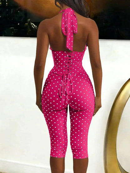 Sexy Backless Dot Print Jumpsuit Women Summer One Pieces Bodycon Jumpsuits Rompers Club Birthday Party Outfits Fashion Playsuit