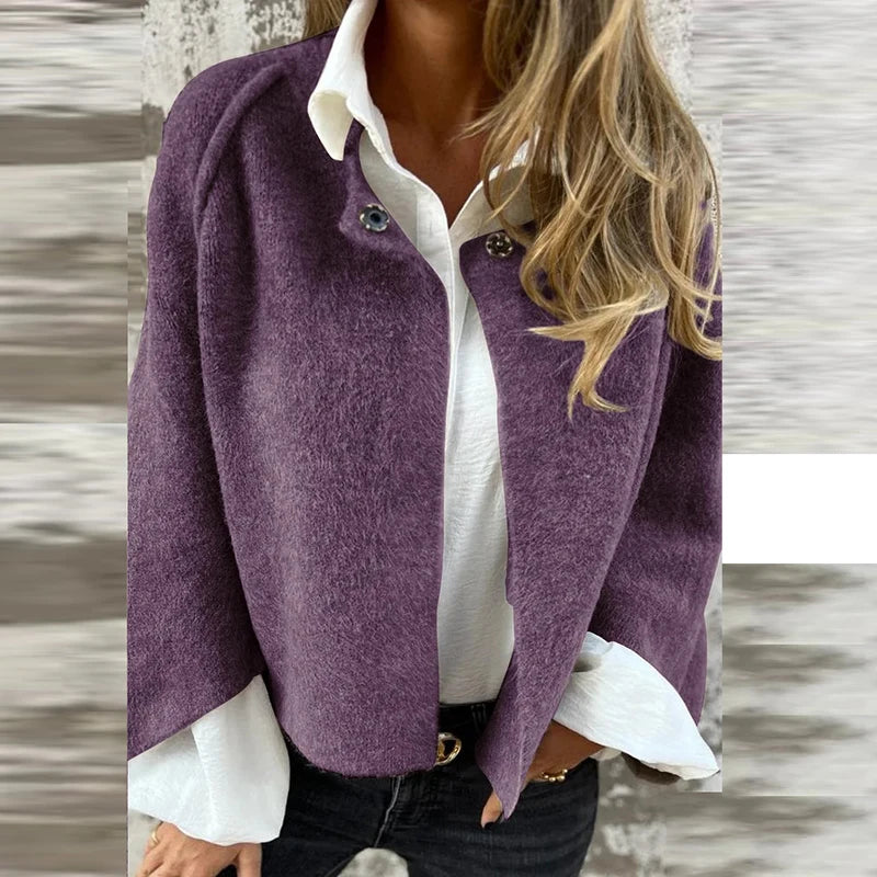 Autumn Winter Jacket Women Coats Wool Design Long Sleeve Solid Short Jacket Woman Casual Outwear