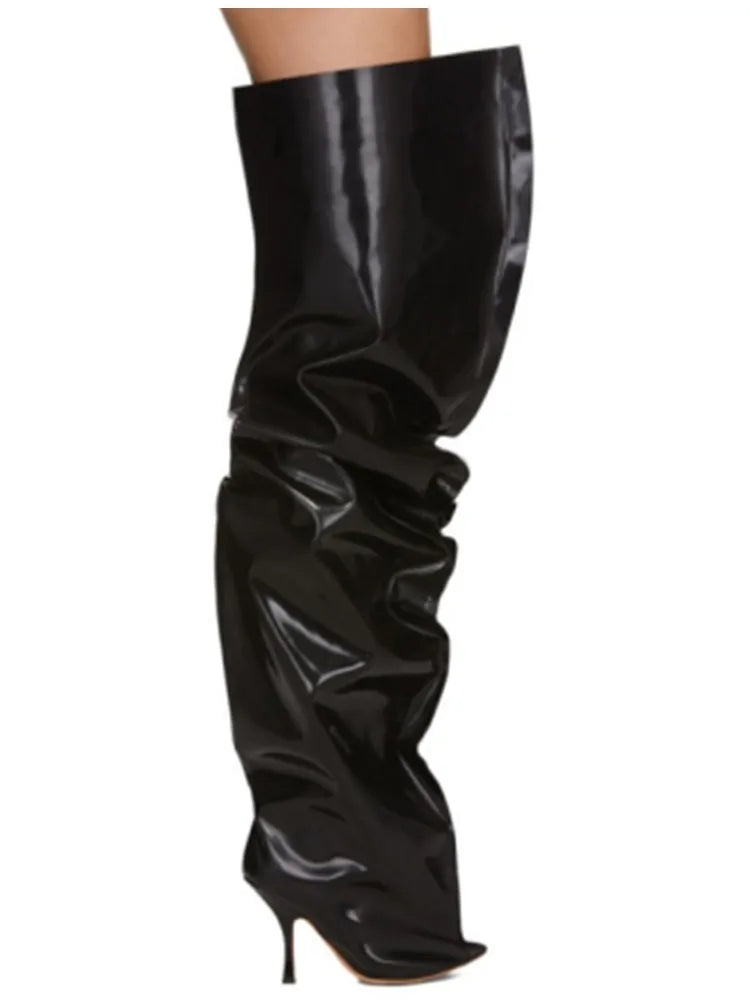 2026Autumn and Winter New Women's Wide Leg Stiletto High Heel Knee Long Boots Pointed 34-45 Large Leg Women's Boots