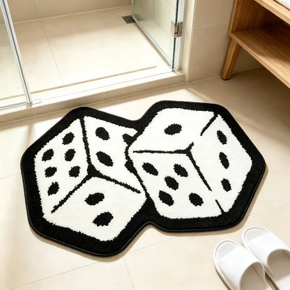 Black White Dice Shaped Rug Cool Unique Creative Entrance Floor Mat Soft Fluffy Decor Carpet for Gaming Room Bedroom Bedside