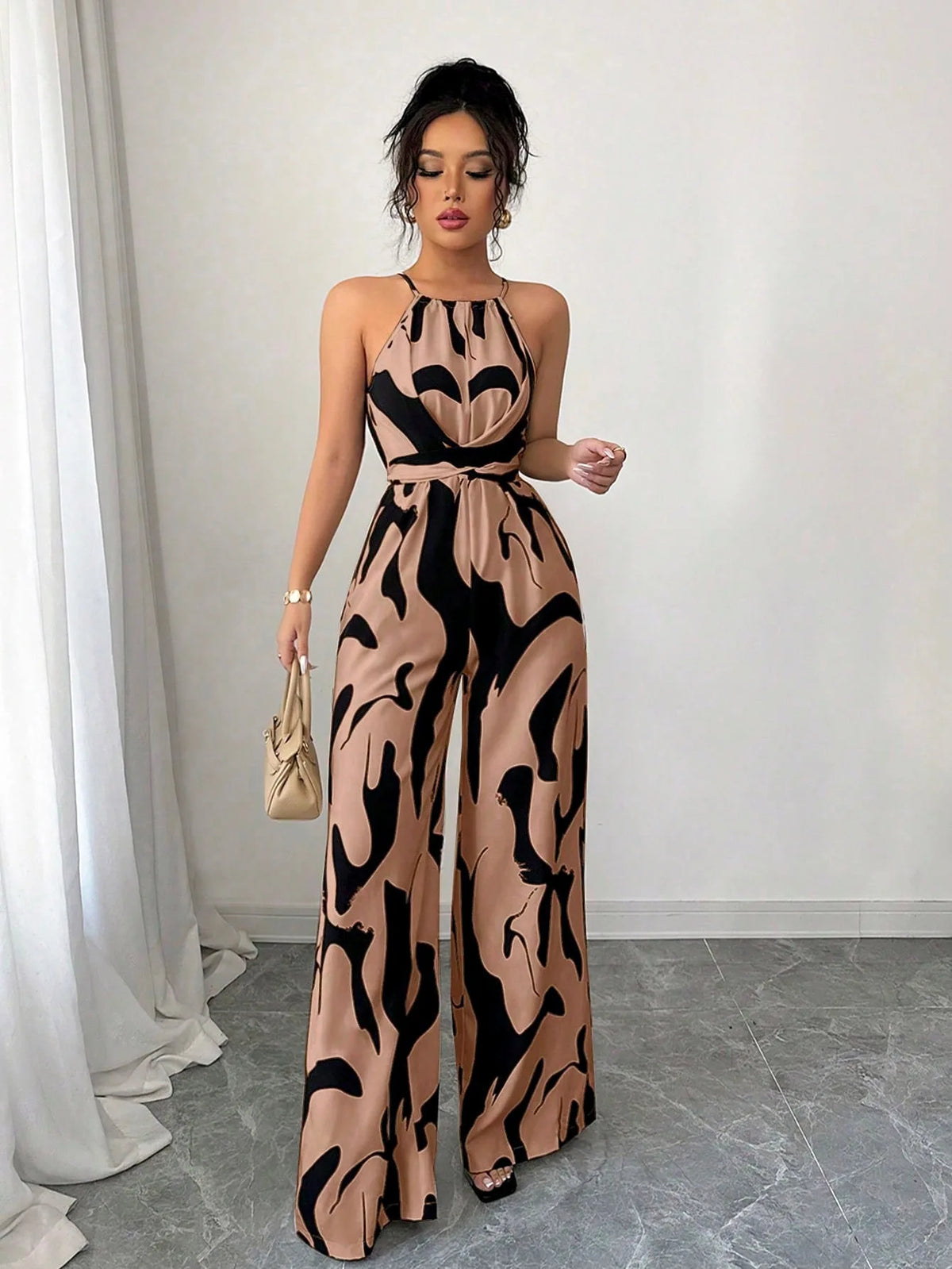 Summer Women's Sexy Halter Neck Jumpsuit Casual Pants Jump Suits For Women Geometric Print Jumpsuit Party Outfits For Women