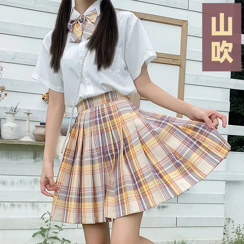 New Japanese School Uniform Korean Student Jk Seifuku Blouse Pleated Skirt Tie Full Set Girl Plaid Skirt Pink Uniforms For Woman
