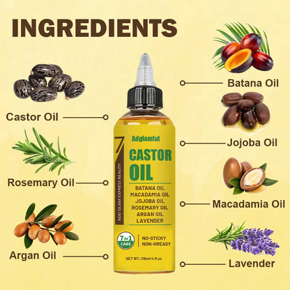 7-in-1 Hair Oil 118ml No-Rinse Set (Oil + Comb) – Castor, Rosemary & Lavender for Split Ends, Shine & Frizz Control