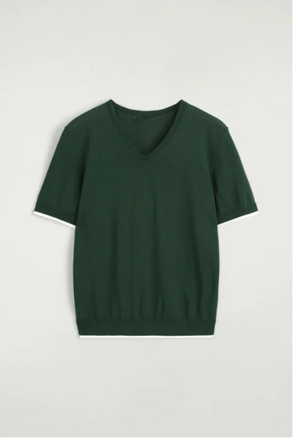 XIMIAN APPAREL 2026 YAZHIMEI traf Cos Spring New Style of Ladies' Casual Standard style green layered V-neck knitted sweater