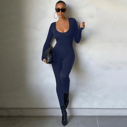 Dulzura Women 2024 Autumn Winter Long Sleeve Bodycon Streetwear Jumpsuit Overall One Piece Outfit Wholesale Items for Business