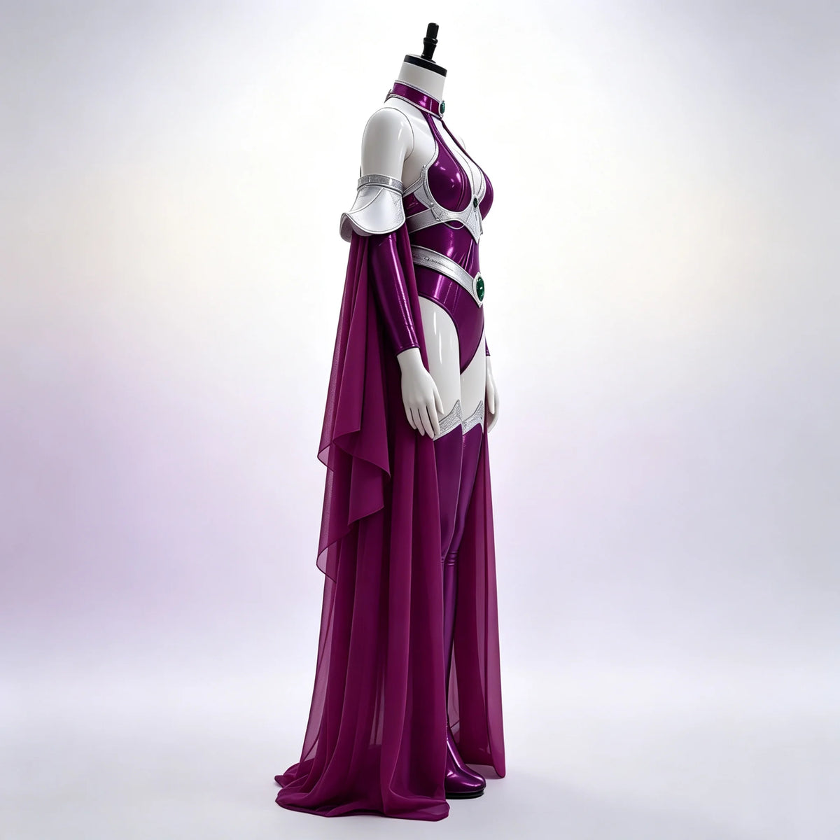 Starfire Cosplay Superhero Costume Purple Metallic Bodysuit Cape Outfit Women Cosplay Jumpsuit Halloween Party Performance Suit