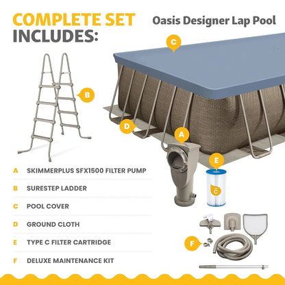 Oasis Designer Lap 24' x 12'x 52" Rectangular Above Ground Swimming Pool, with FiltraBoost 1200 GPH Filter Pump,, Customized
