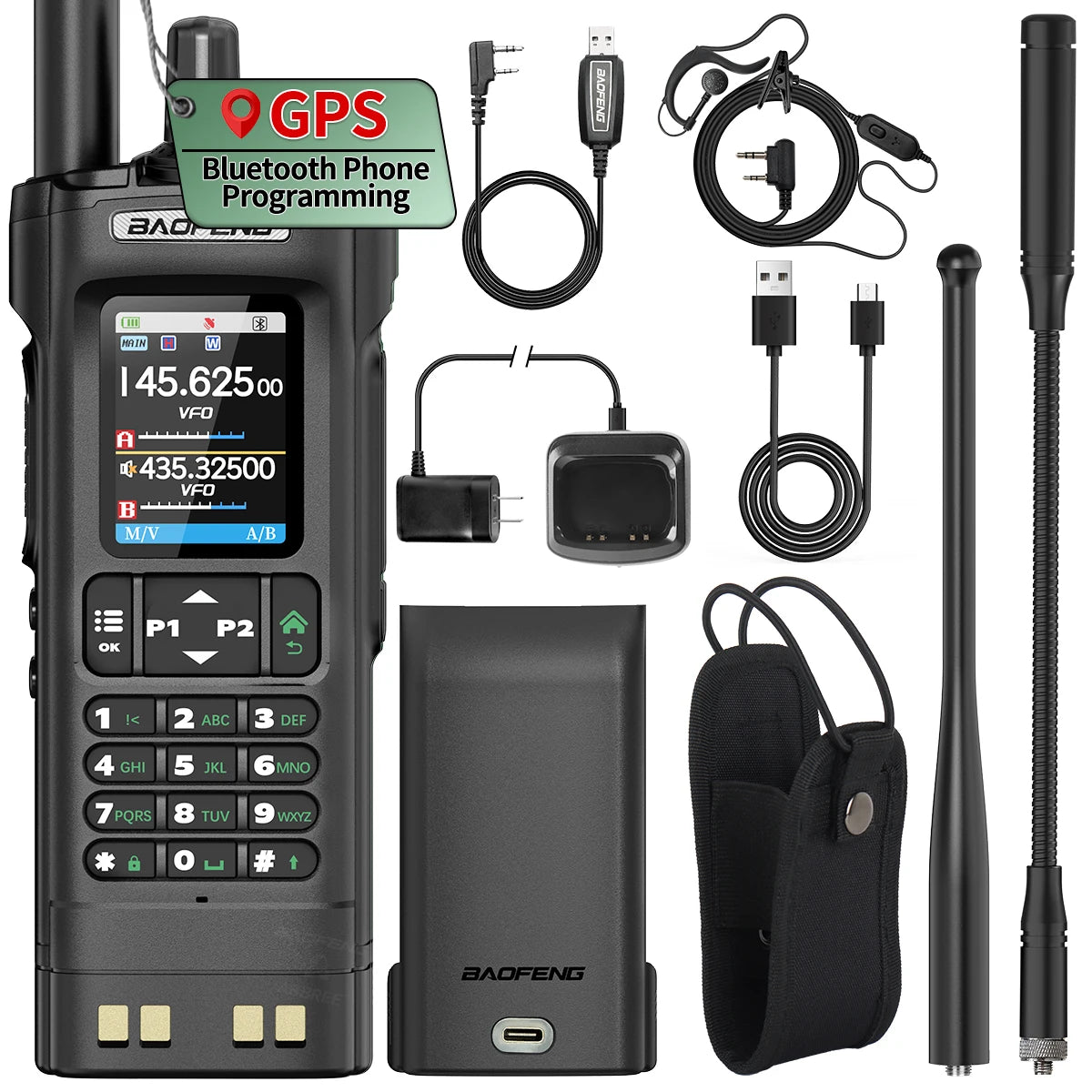 BAOFENG UV-32 GPS Walkie Talkie 10W Air Band Bluetooth Programming Wireless Copy Frequency Full Band FM Long Range Two Way Radio