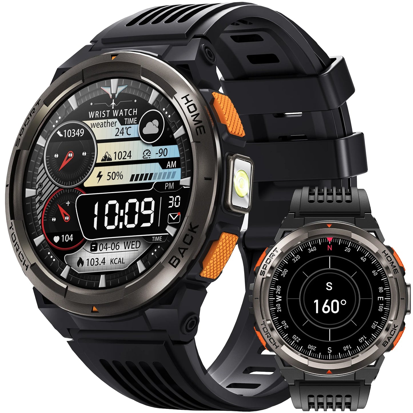 EIGIIS KE5 3ATM Waterproof Smart Watch for Men with LED Flashlight 1.45'' HD Rugged Smartwatch with 530mAh Big Battery