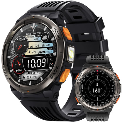 EIGIIS KE5 3ATM Waterproof Smart Watch for Men with LED Flashlight 1.45'' HD Rugged Smartwatch with 530mAh Big Battery