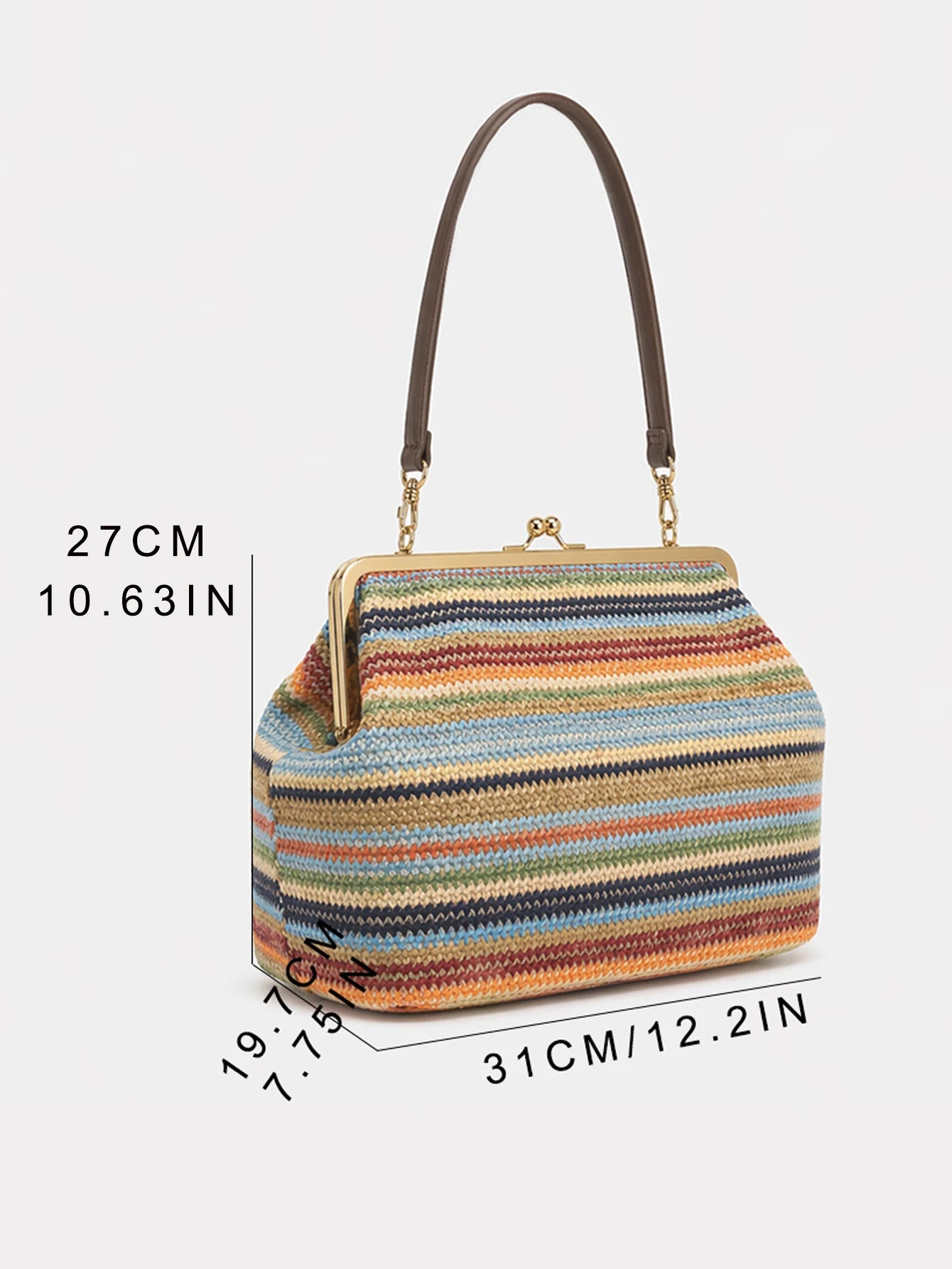 Fashion Large Striped Clip Shell Shoulder Bag for Women Designer PP Straw Handbags Luxury Casual Summer Beach Woven Clutch Bags