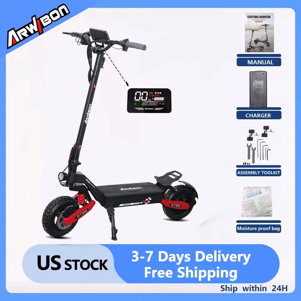 Arwibon GT06 1200W Foldable E-Scooter for Adults -Max Speed 25MPH, 48V 13AH/23.4AH, 11"Off-Road Tires | US Stock, Factory Direct